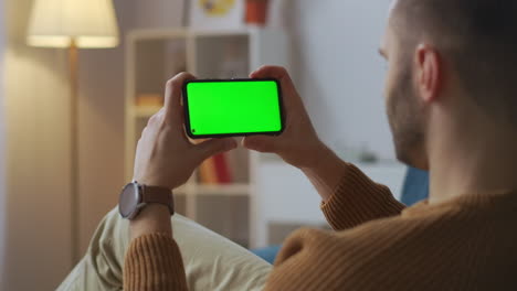 participant-of-video-chat-is-looking-on-display-of-smartphone-and-nodding-head-green-screen-for-montage-communicating-by-internet-for-working